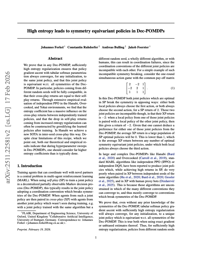 High Entropy Regularization Leads to Symmetry Equivariant Policies in Dec-POMDPs High Entropy Regularization Leads to Symmetry Equivariant Policies in Dec-POMDPs
