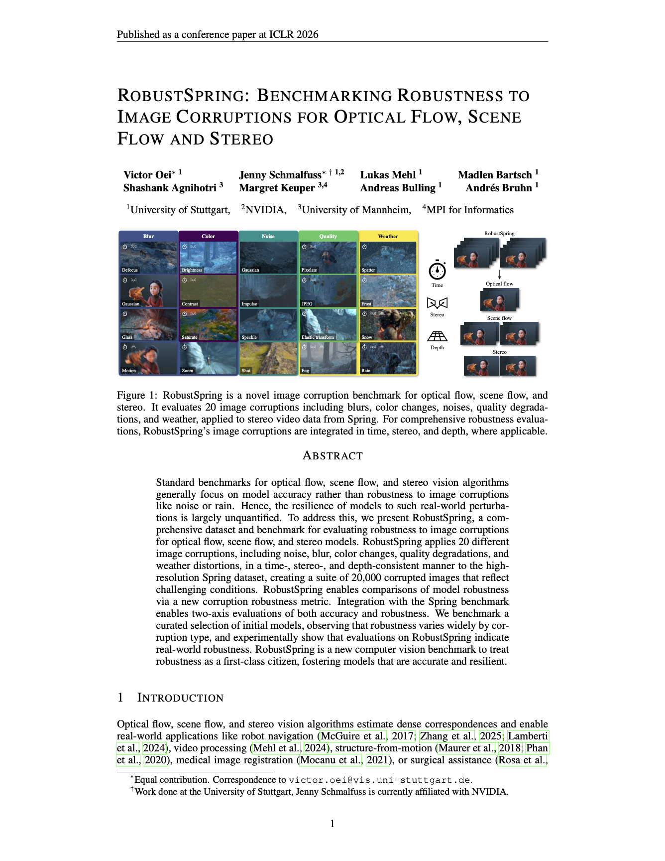 RobustSpring: Benchmarking Robustness to Image Corruptions for Optical Flow, Scene Flow and Stereo