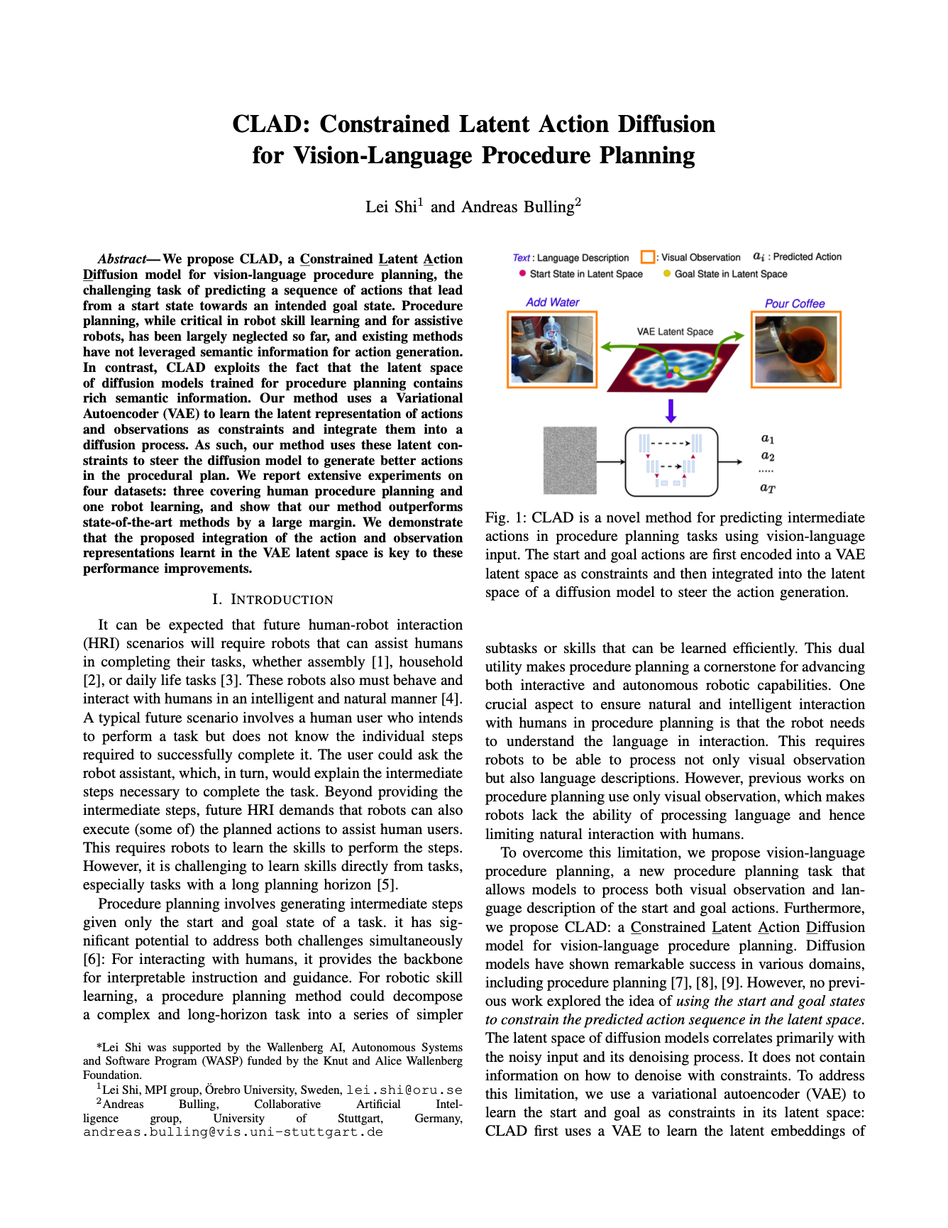 CLAD: Constrained Latent Action Diffusion for Vision-Language Procedure Planning